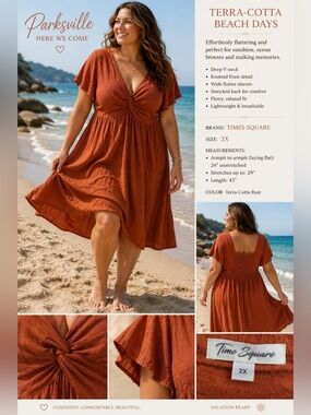 Time Square Terra-Cotta Twist Front Flutter Sleeve Dress – Women’s Plus Size 2X